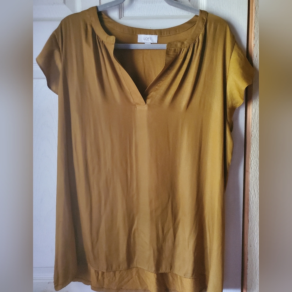LOFT Mustard Yellow Short Sleeve V-Neck Blouse